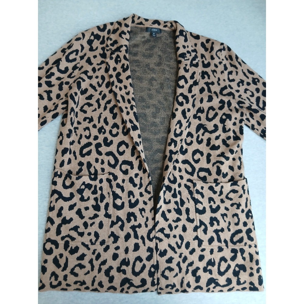J Crew Sweater Blazer Medium Sophie Open Front Animal Print Merino Wool Blend